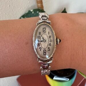 Antique 1920's 14kt Plated White Gold Swiss Mechanical Watch